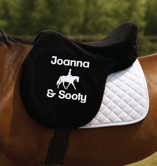 Personalised Fleece Saddle Cover - Dressage Design