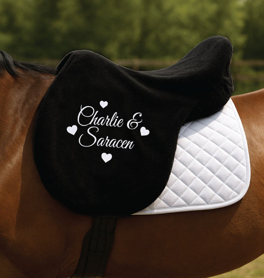 Personalised Fleece Saddle Cover - Hearts Design
