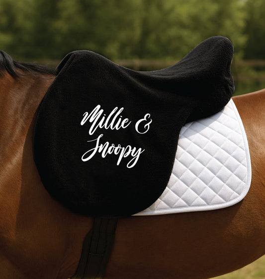 Personalised Fleece Saddle Cover for Horses – Custom Saddle Protector - Scroll Design