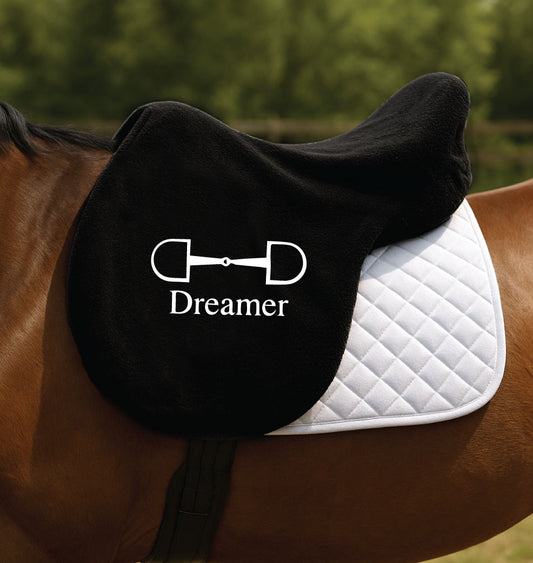 Personalised Fleece Saddle Cover - Snaffle Bit Design