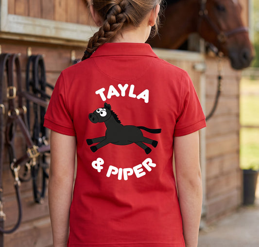Personalised Plodders Horse T-Shirt & Polo Shirt | Custom Cartoon Horse & Rider Name