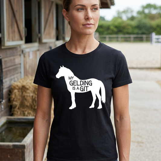 My Gelding Is A Git | Funny Horse Riding T-Shirt & Polo Shirt