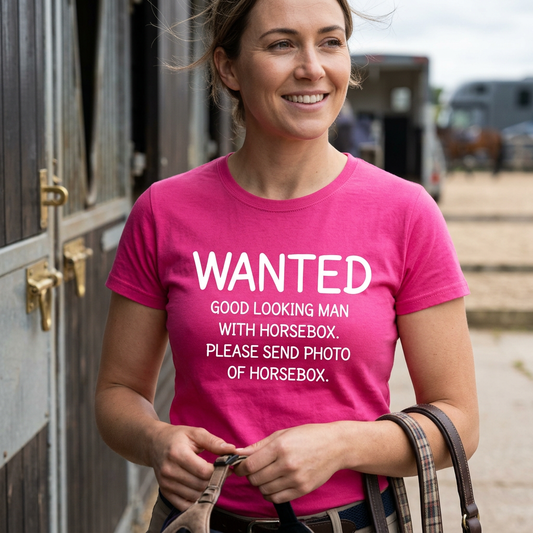 Wanted: Good Looking Man With Horsebox | Funny Horse Riding T-Shirt & Polo
