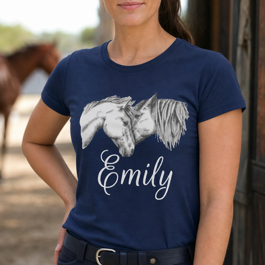 Personalised 2 Horse Heads | Horse Name T-Shirt & Equestrian Polo Shirt