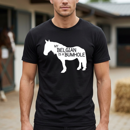 My Belgian Is A Bumhole | Funny Belgian Horse T-Shirt & Polo Shirt