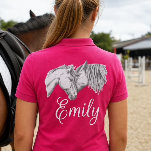 Personalised 2 Horse Heads | Horse Name T-Shirt & Equestrian Polo Shirt