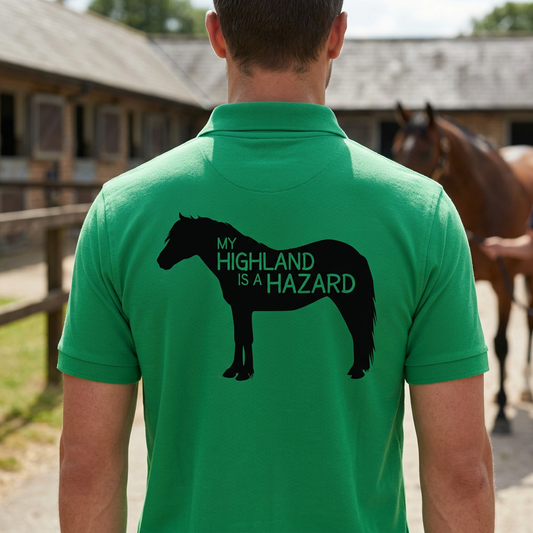 My Highland Is A Hazard | Funny Highland Pony T-Shirt & Polo Shirt