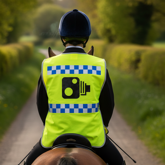 High Visibility Hi Vis Equestrian Reflective Vest Tabard Waistcoat CAMERA CHEQUER CHECK CHEQUERED hi-viz