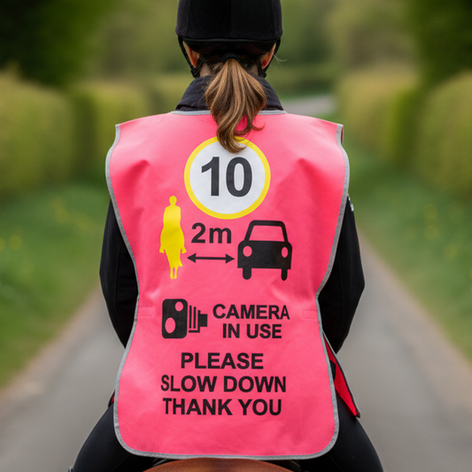 High Visibility Hi Vis Equestrian Reflective Vest Tabard Waistcoat 10MPH, CAMERA IN USE PLEASE SLOW DOWN hi-viz