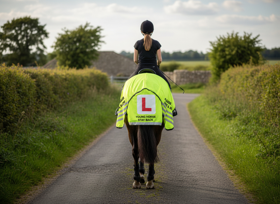 High Visibility Hi Vis Equestrian Horse Reflective 3/4 Length Cutaway Ride-On Rug - L PLATE
