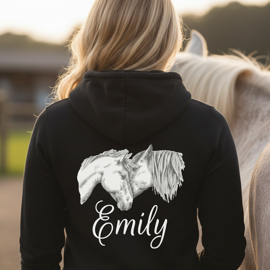 Personalised 2 Horse Heads Equestrian Hoodie