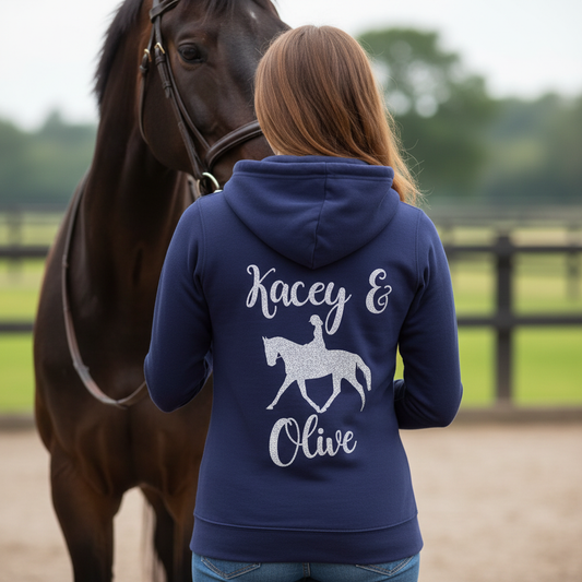 Personalised Glitter Equestrian Hoodie - Classical Trotting Design