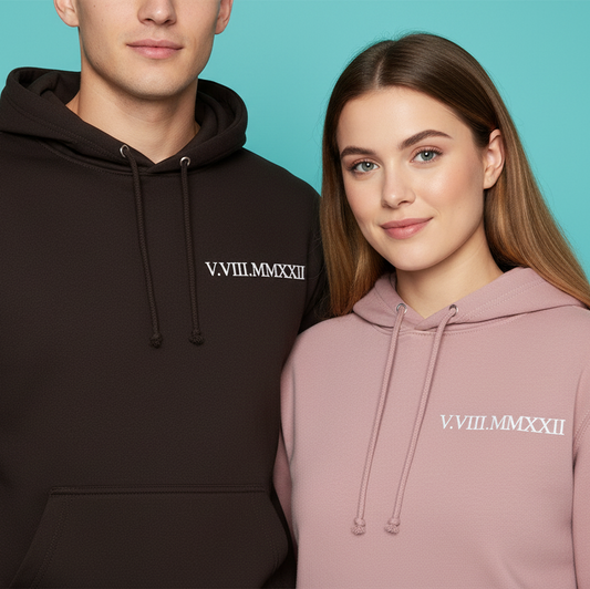 Personalised Roman Numeral Couple Hoodies – Custom Matching His & Hers Sweatshirts