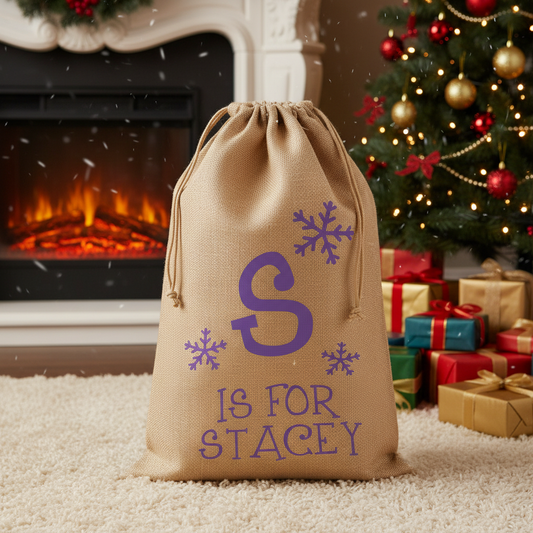 Personalised Christmas Sack - Snowflakes, custom name gift bag stocking