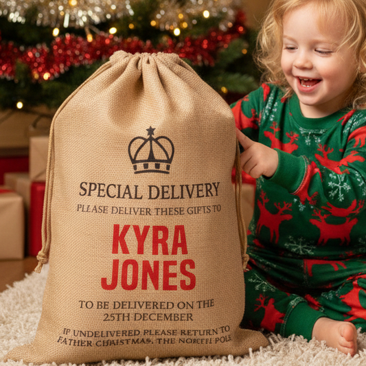 Personalised Xmas Sack – Special Christmas Delivery from Father Christmas – Custom Name Gift Bag