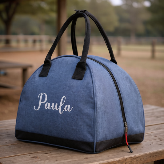 Personalised Premium Equestrian Horse Riding Pony Hat Helmet Bag - Calligraphy Design