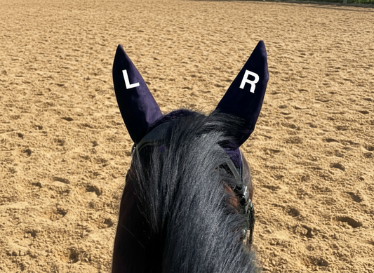 Funny Equestrian Left & Right Labelled Horse Fly Veil Ear Bonnet
