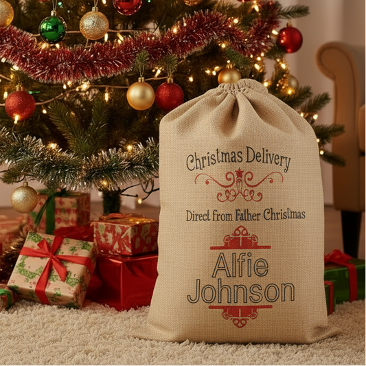 Personalised Christmas Sack – ‘Christmas Delivery’ Design - Custom Name