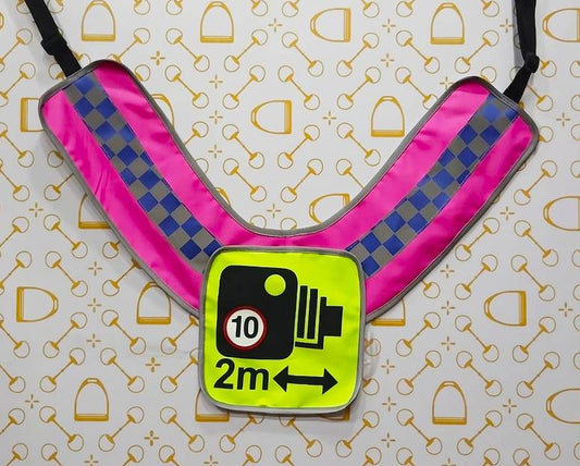 PRE ORDER - CHEQUERED Official PW&S High Visibility Equestrian Reflective Horse Breastplate With Camera Symbol and 2m Distance