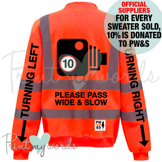 Official PW&S High Visibility Hi Vis Equestrian Neon Electric REFLECTIVE Sweatshirt - CAMERA, TURNING LEFT & RIGHT hi-viz