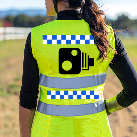 High Visibility Hi Vis Equestrian Reflective Vest Tabard Waistcoat CAMERA CHEQUER CHECK CHEQUERED hi-viz