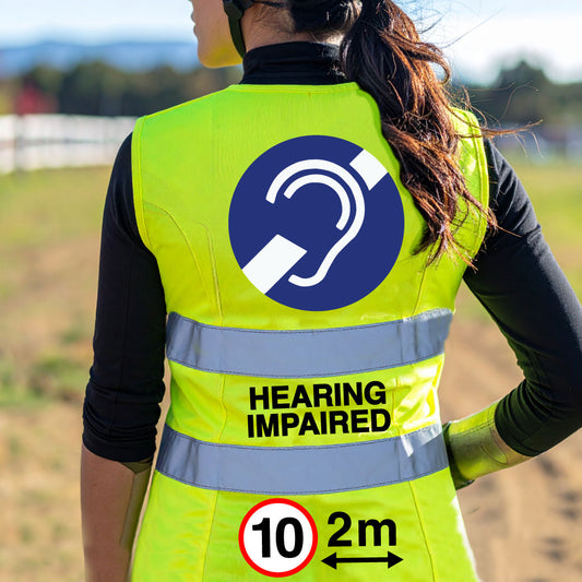 High Visibility Hi Vis Equestrian Reflective Vest Tabard Waistcoat DEAF HEARING IMPAIRED, 10MPH 2M hi-viz