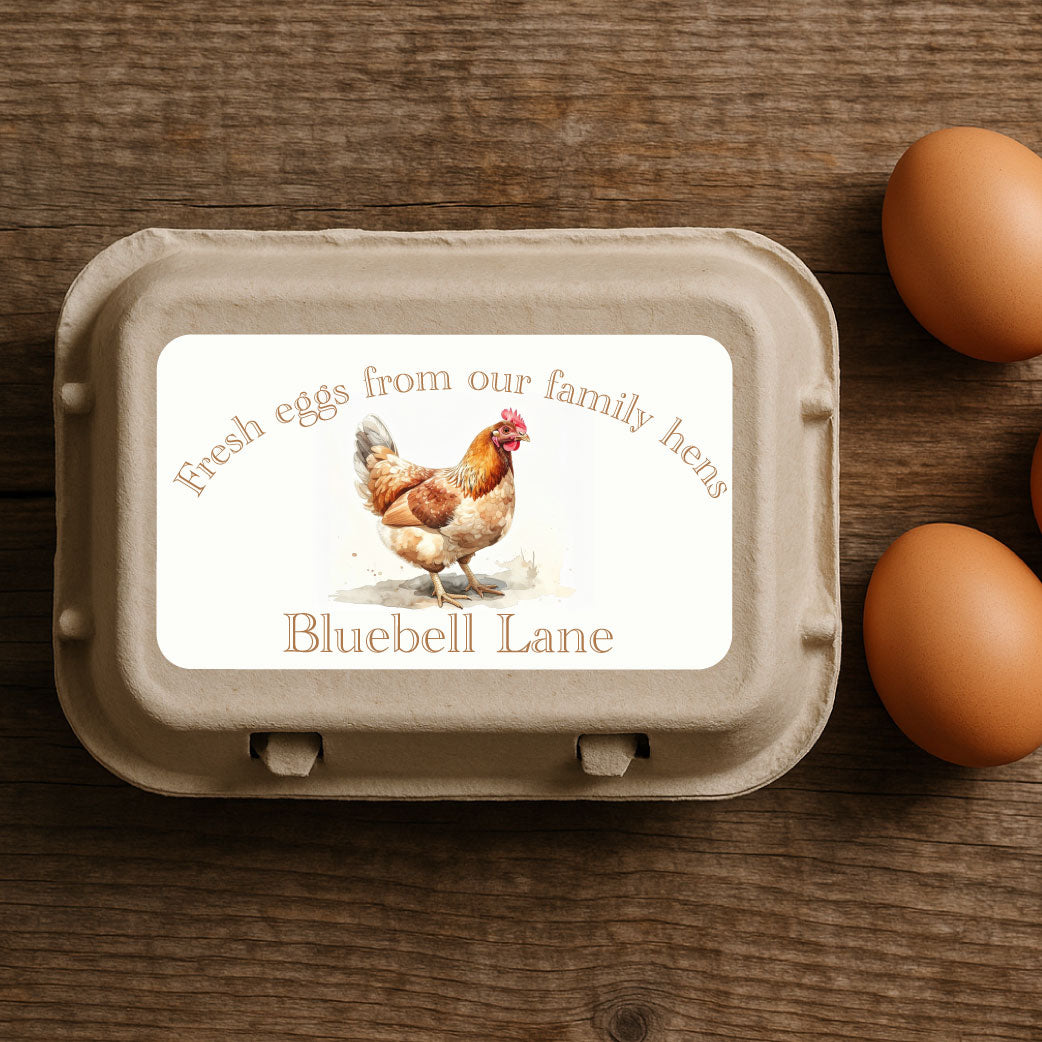 Personalised Family Hens Egg Box Labels – Custom Egg Stickers Chicken Illustration