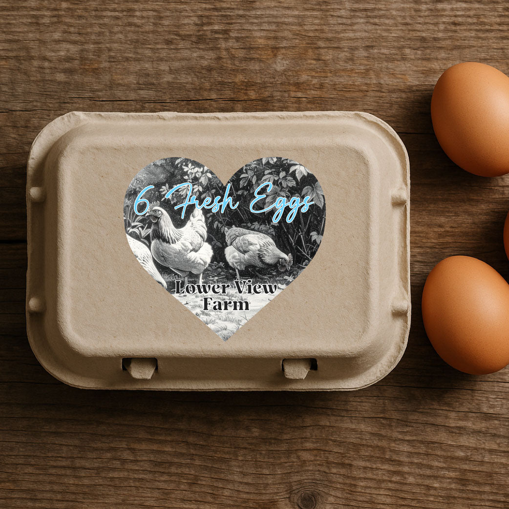 Personalised Egg Box Labels | Custom Chicken Design Stickers | Farm Fresh Egg Carton Labels Heart Shape