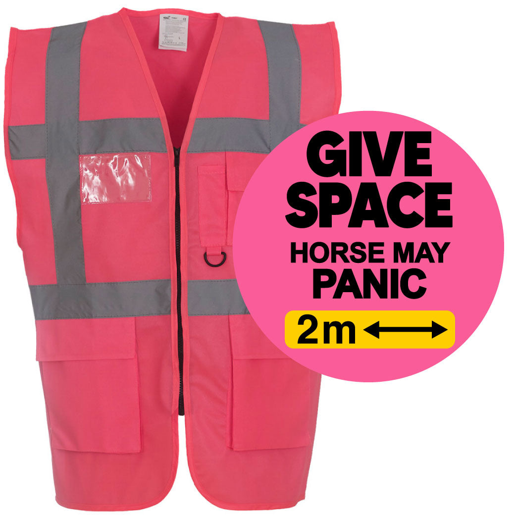 Official PW&S High Visibility Hi Vis Equestrian Reflective Vest Tabard Waistcoat GIVE SPACE, HORSE MAY PANIC, 2M