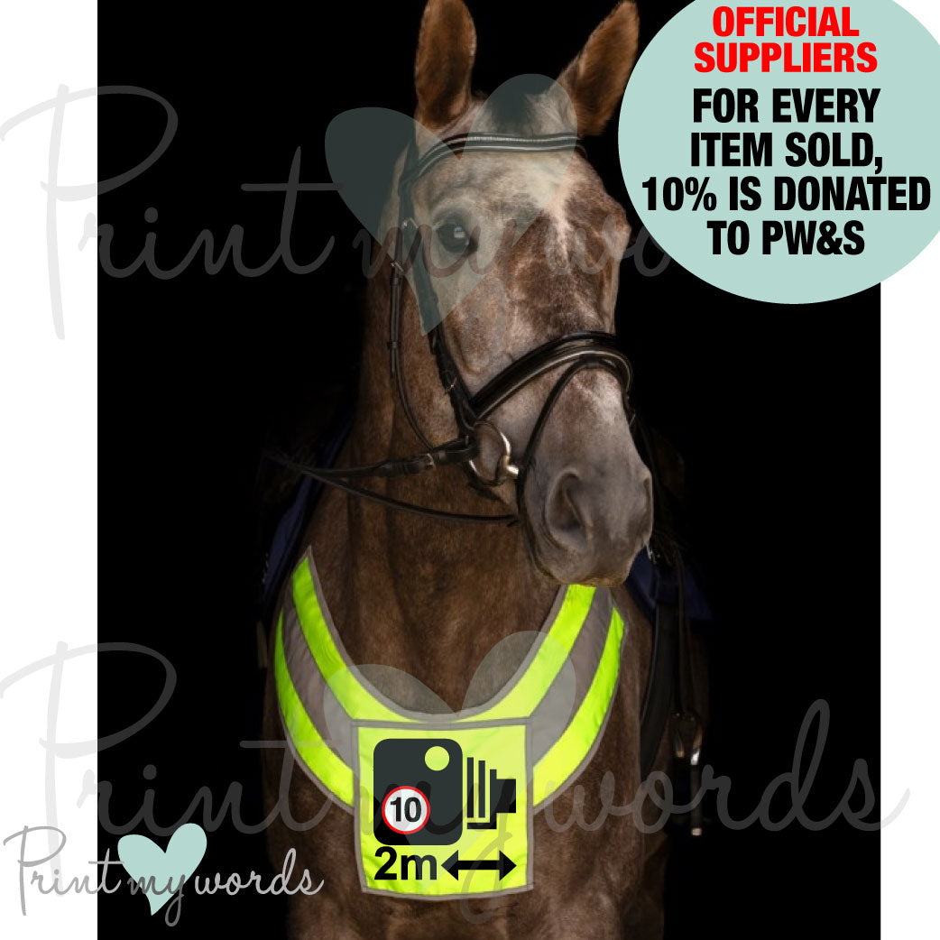 PRE ORDER - SQUARE Official PW&S High Visibility Equestrian Reflective Horse Breastplate With Camera Symbol and 2m Distance