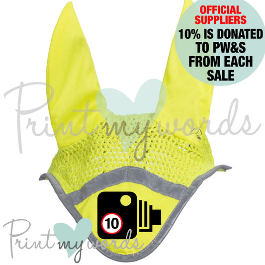 Official PW&S Equestrian High Visibility Reflective Ear Bonnet Fly Veil With Camera Symbol