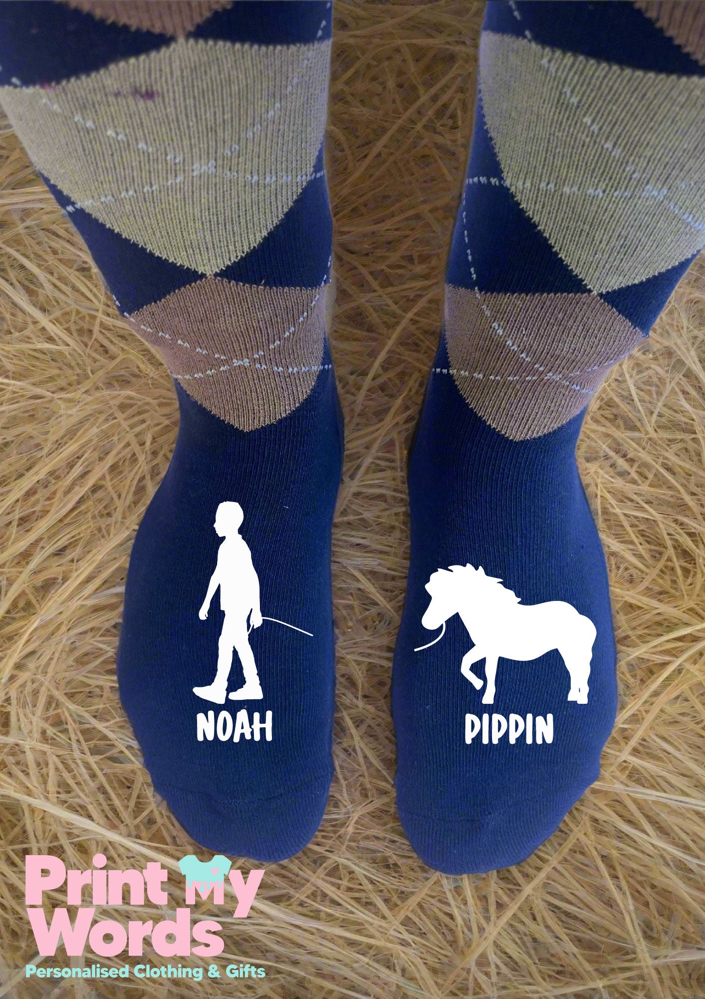 Horse And Owner Rider Personalised Equestrian Riding Socks Argyle Knee High