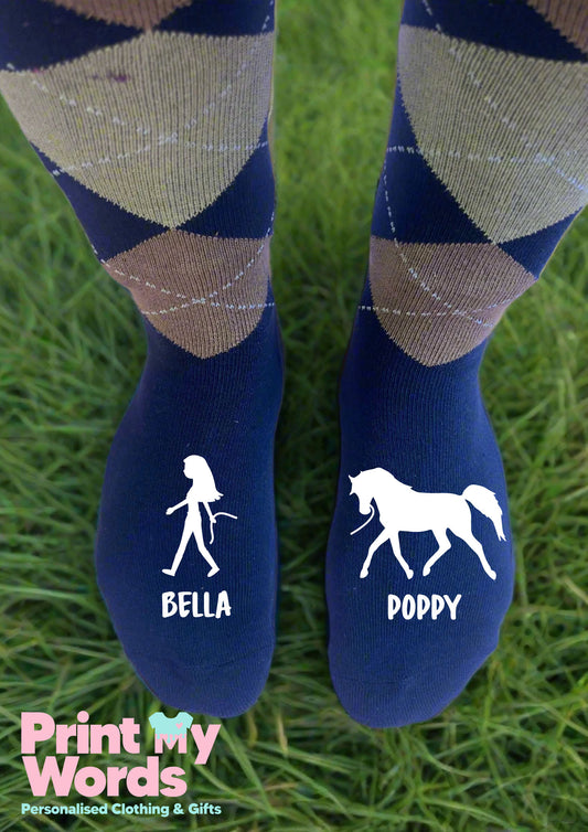 Horse And Owner Rider Personalised Equestrian Riding Socks Argyle Knee High