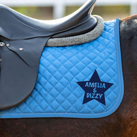 Personalised Equestrian Saddlecloth Saddle Pad - Star & Names Design