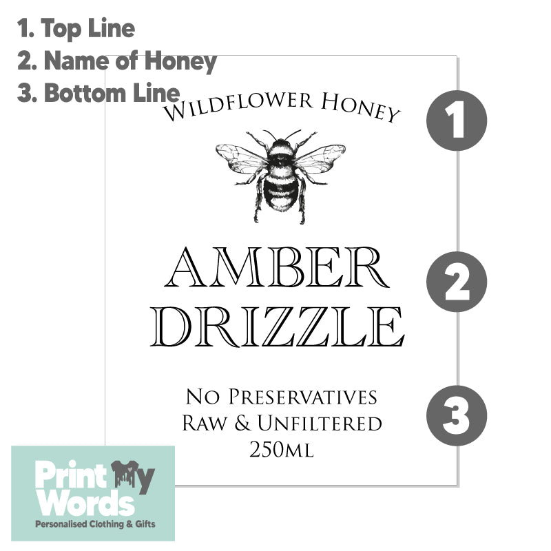 Personalised Honey Jar Labels Sticky Self Adhesive Honey Bee Stickers - Vintage Design x12