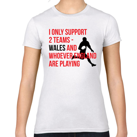 Ladies Welsh Rugby Support 2 Teams T-Shirt