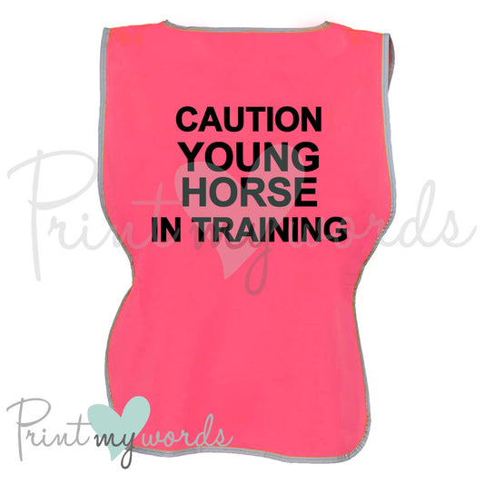 High Visibility Hi Vis Equestrian Reflective Vest Tabard Waistcoat CAUTION YOUNG HORSE IN TRAINING hi-viz