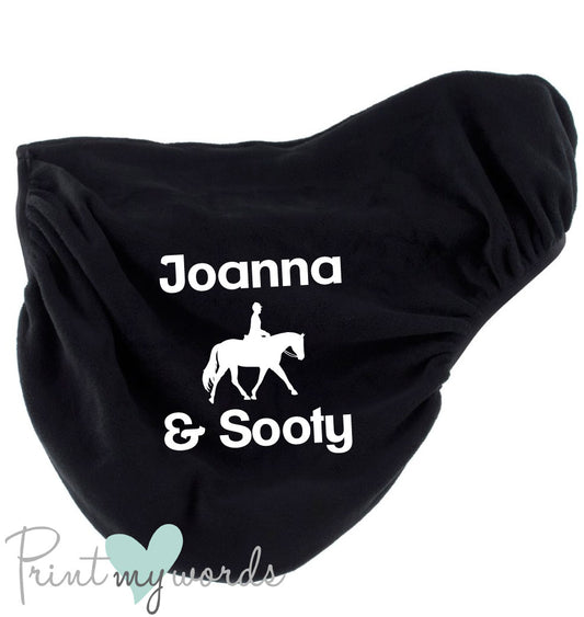 Personalised Fleece Saddle Cover - Dressage Design