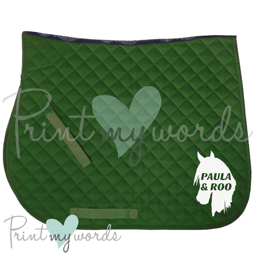 Personalised Equestrian Saddlecloth Saddle Pad - Horse Head Design