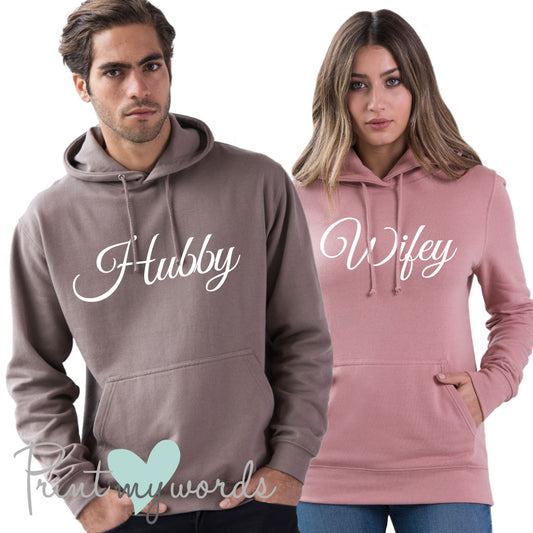 Personalised Hubby & Wifey Couple Hoodies – Matching His & Hers Sweatshirts x2