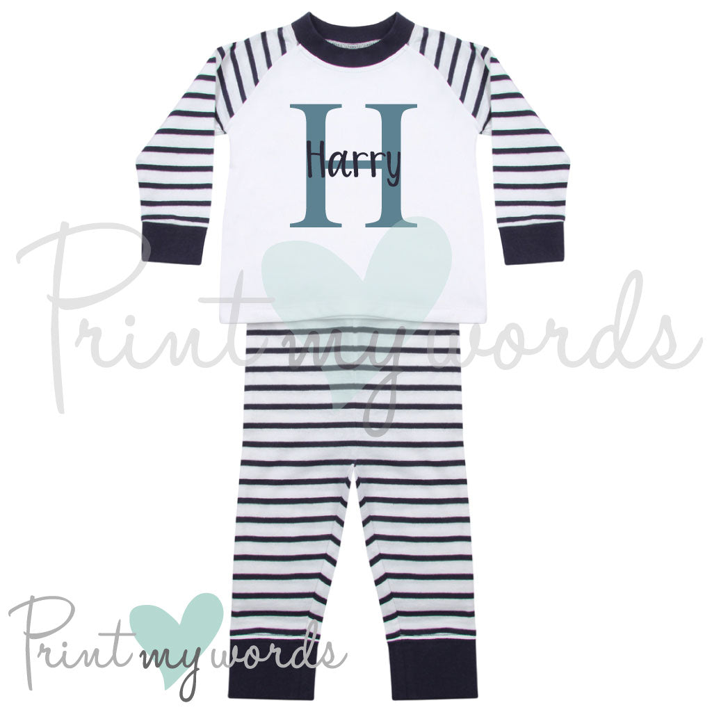 Baby/Toddlers Personalised Striped Pyjamas PJ's - Name & Letter