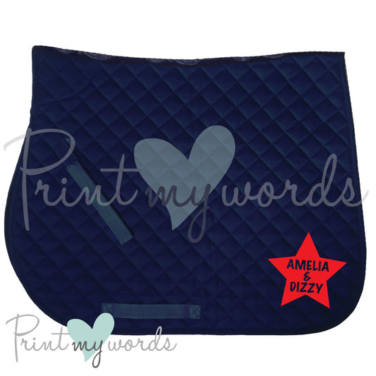 Personalised Equestrian Saddlecloth Saddle Pad - Star & Names Design