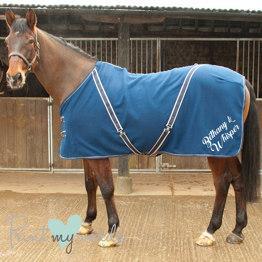 Personalised Equestrian Horse Pony Fleece Rug Cooler - Script Style
