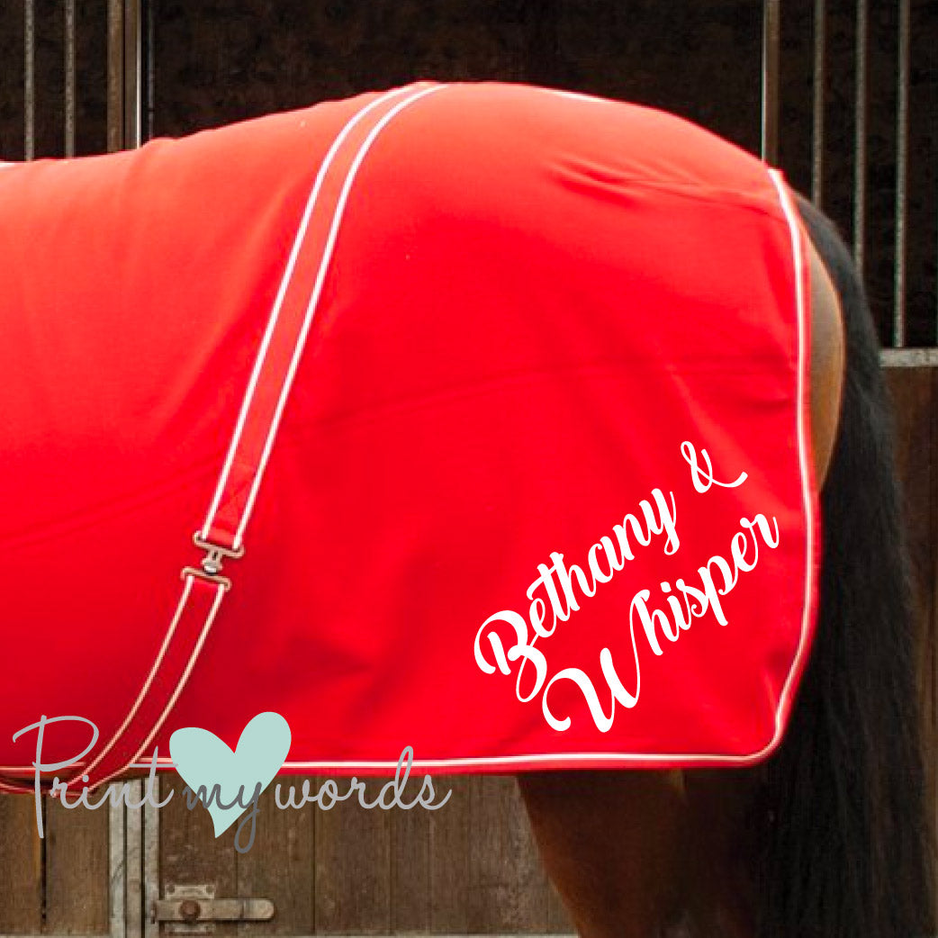 Personalised Equestrian Horse Pony Fleece Rug Cooler - Script Style