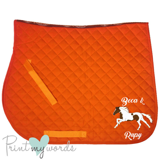 Fully Customised Horse Saddle Pad – Personalised Saddlecloth with Printed Horse Illustration Portrait - Elegant Design