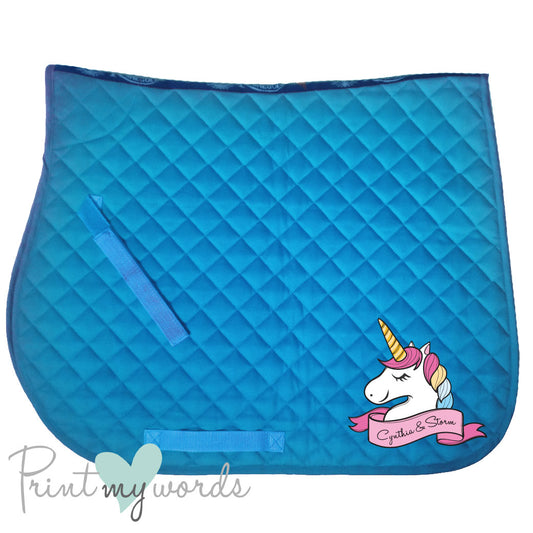 Personalised Equestrian Saddlecloth Saddle Pad - Unicorn Head Design