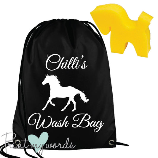 Personalised Equestrian Drawstring Wash Bag - Scroll Design