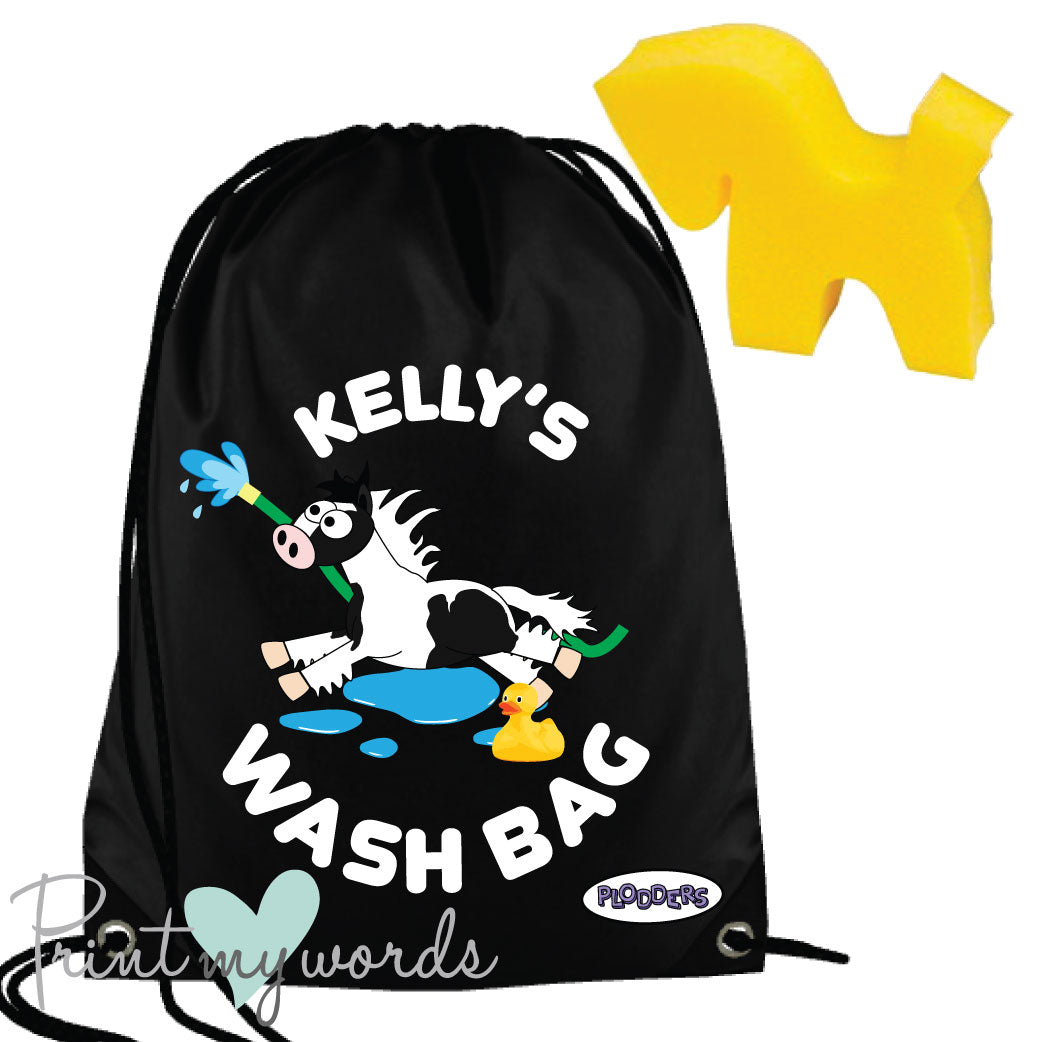 Personalised Equestrian Drawstring Wash Bag - Plodders Water Design