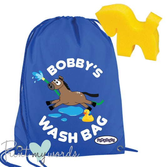 Personalised Equestrian Drawstring Wash Bag - Plodders Water Design