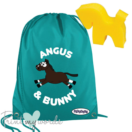 Personalised Equestrian Drawstring Wash Bag - Plodders Design